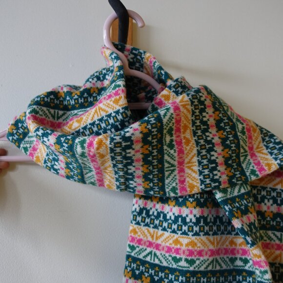 J.Crew AF063 Pink Green Fair Isle Wool-blend Nordic geometric scarf - Picture 14 of 16